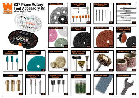 All In One 327 Piece Rotary Tool Accessory Kit With Carrying Case For Sanding Carving Cutting Grinding Polishing Engraving And More