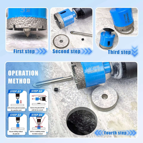 Blue ZNXIMER diamond tile hole saw kit with pilot bit for marble, granite, ceramic tiles.