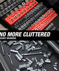 Magnetic Metric Socket Organizer Set For Toolboxes And Rolling Carts 3 Piece Socket Holder Tray displaying neatly sorted sockets