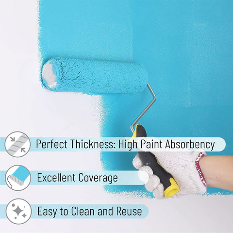 Paint Roller Kit With Nine Inch Frame And Two Microfiber Covers For Walls Ceilings And Floors One Half Inch Nap Designed For Fast DIY Home Painting Projects With Easy Grip Handle And Smooth Application