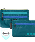 World Travel Essentials Dual RFID Passport And Currency Organizers with colorful zippers, water resistant diamond ripstop.