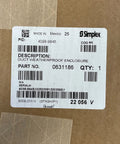 Label on packaged Rock Solid Duct Weatherproof Enclosure For Fire Safety Systems with part number for installation.