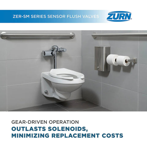 Exposed Diaphragm Sensor Water Closet Flush Valve With 1.28 Gpf, Battery Powered Touchless Flush, Hygienic Sensor, Dual Seal Diaphragm With Clog Resistant Bypass, True Mechanical Manual Override Button Chrome Plated Cover on wall-mounted toilet