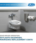 Exposed Sensor Toilet Flush Valve With 1.28 Gpf No Touch Flush Diaphragm Mechanism Clog Resistant Bypass Dual Seal System True Manual Override Chrome Plated Cover Easy Retrofit For Eco Friendly Restrooms installed on wall-mounted toilet