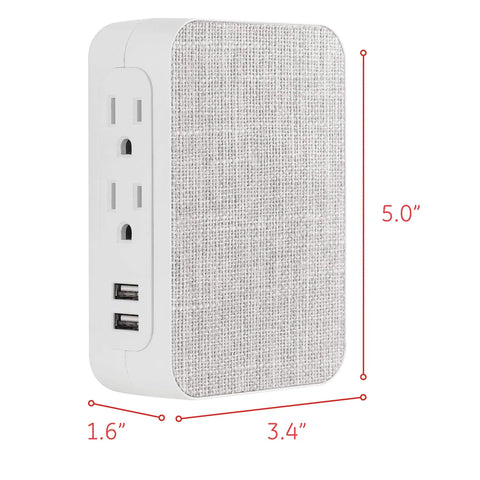 Five Outlet Extender With USB Ports Twin Pack Surge Protector 560 Joules Side Access Fabric Wall Tap Adapter 3.4x1.6x5 inches