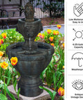 2 Tier Outdoor Fountain In Polyresin With Lion Head Details And Realistic Stone Look Yard Art With Calming Water Sound