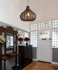 Handwoven Bamboo Pendant Light With Wicker Basket Shade Boho Chic Chandelier in entryway, rustic natural rattan lamp