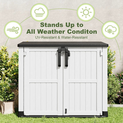 Spacious 36 Cu Ft Plastic Outdoor Storage Shed With Wood Grain Finish Waterproof Backyard Cabinet Dual Lock Doors For Tools