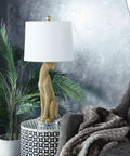 Leopard Polystone Table Lamps Set of 2 in Gold Finish, 29 Inch Tall with Linen Shade on side table, modern living room decor