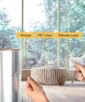 Hands applying 4 Mil Clear Security Window Film Shatterproof Privacy Shield For Glass Windows at Home and Office indoors.