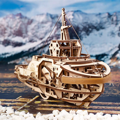 Rubber Band Powered Tugboat Model Kit 3D Wooden DIY Self Assembly Brainteaser With Mechanical Gears And Pendulum Motion For Curious Builders And Creative DIY Enthusiasts, wooden model tugboat