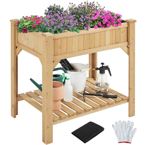 Raised Garden Bed With Grow Grid, 36 Inch High By 25 Inch Wide By 37 Inch Long, Eight Pocket Herb Planter For Outdoor Veggies