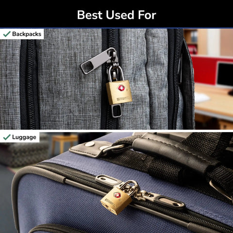 TSA Approved Luggage Padlocks 22mm Solid Brass Locks With Chrome Plated Hardened Steel Shackle on backpack and luggage
