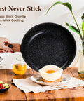 Frying egg with Removable Handle Induction Pots And Pans Set 10 Piece Nonstick Cookware Black Granite Stackable RV