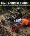 Family Fun Gas Powered Go Kart With 63cc 2 Stroke EPA Engine navigating muddy trail, showing off-road capabilities.