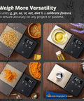 Ultra Precise Pocket Scale With 300 Gram Capacity And 0.01 Gram Increments, Six Weighing Units shown with different items weighed.