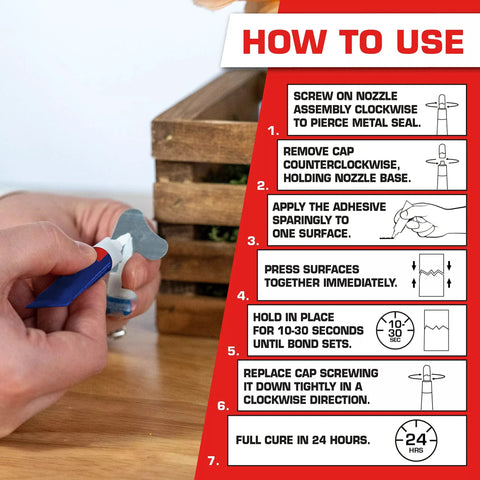 Loctite Clear Super Glue Liquid, 0.07 fl oz tube, 2-pack; red how-to-use instruction panel visible.