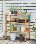 Potting Bench With Natural Wood Top And 3 Tier Shelves Outdoor Garden Workstation With Hooks Fir Wood Potting Table For Planting Storage Organizer For Soil Bags And Tools Space Saving Garden Work Bench