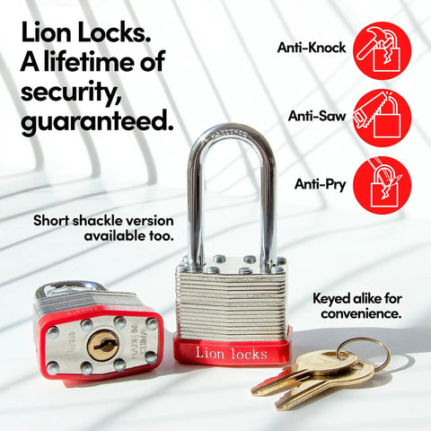 Keyed Alike Padlocks No More Key Juggling With Two Inch Long Shackle Hardened Steel Lock Displayed with Keys