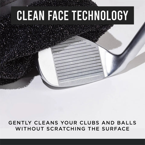 Golf Club And Ball Cleaning Bag With Waterproof Liner And Clean Face Technology cleaning a club face, black microfiber