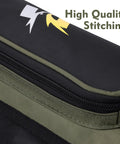 Close-up of Dope Hip Quiver For Arrows With 3 Tube Holder And Slim Side Pockets highlighting high-quality stitching in army green.