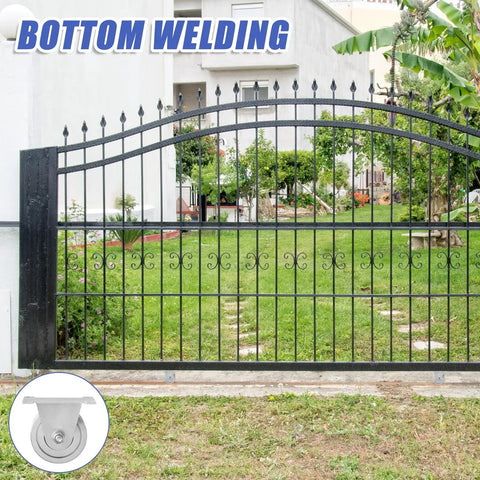Two Pack Of Four Inch V Groove Gate Rollers Offer Rock Solid 3000 Lb Load Rating With Galvanized Steel Mount Brackets And Dual Bearings For Smooth Sliding Fence Gates Enabling Quick Setup With Zero Welding Or Unwanted Hustle on a sliding gate.