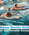Two men using hydrofoil kickboard for adults with ergonomic convex design and angled cutouts in a pool demonstrating freestyle movement.