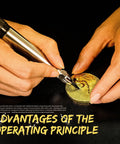 Precision Pneumatic Engraving Pen And Air Scribe Tool For Metal Ceramic Glass Etching With Adjustable Speed and Tough Alloy Tip in use engraving on a metal disc.