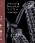 Handheld And Rain Shower Combo With 4 Inch Face High Pressure 24 Function Patterns Dual 2 In 1 Shower Head System in action