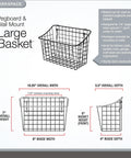 Straight Up Heavy Duty Wire Pegboard Wall Basket Rock Solid Metal Storage Bin For Garage Tools And Workshop Gear Super Handy Dual Mount Setup In Industrial Gray, showing dimensions and design.