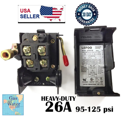 Beefy 26 Amp One Port Pressure Switch For Air Compressors 95 To 125 Psi Control Valve 110 230V Heavy Duty UL Listed CSA Certified DPST