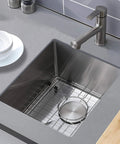 Stainless Steel Undermount Bar Sink For RV And Small Kitchen 15 By 17 Inch Single Bowl With Brushed Nickel Finish installed in countertop