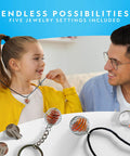 Father and daughter creating jewelry using Rough Agate Rock Tumbler Refill Kit 1 Lb Mix From Around The World With Four Grit Stages.