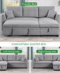 Straight Up Comfy 82 Inch Sectional Sofa Bed With Hidden Storage Chaise Drawer And Easy Pull Out Sleeper Frame Tailored For Studio Apartments Or Tight Rooms, grey fabric, shown as left and right facing options.