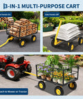 Heavy Duty Steel Garden Cart 1500 Lb Load, 3 In 1 Utility Wagon With Removable Mesh Sides and 13 Inch All Terrain Wheels in garden