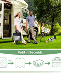 Family with Waterproof Outdoor Rug 5x8 Feet Double-Sided Palm Leaf Pattern Grey And White Plastic Patio Mat near RV