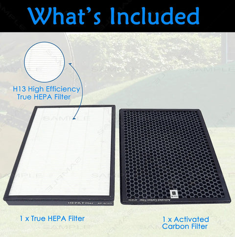 Replacement True HEPA Filter Combo for Alexapure Breeze AP-B102 and 3049 Set showing H13 main filter and carbon odor layer