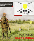 Hunter and dog near NP550 Steel Silhouette Target Twelve By Twenty Inches With Target Hanger And Two By Four Stand Base