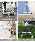 Heavy Duty Aluminum Work Platform Foldable Scaffold With Large 39.4 By 18.5 Inch Surface, 330 Lb Capacity, Seven Position Height From 24 To 35 Inches, Portable Ladder Style Work Stand For DIY, Painting, And Home Repairs used for car washing, painting, table use, and tree pruning