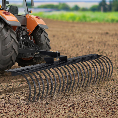 60 Inch Behind Landscape Rake For Tractor Tow Dethatcher With 24 Steel Coil Tines And 2 Inch Receiver clearing soil