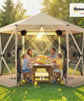 No Tool Setup 10 X 11 Ft Pop Up Gazebo Screen Tent Portable Instant Canopy Sun Shelter With Mesh Netting in a garden setting