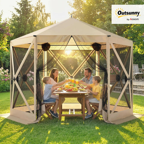 No Tool Setup 10 X 11 Ft Pop Up Gazebo Screen Tent Portable Instant Canopy Sun Shelter With Mesh Netting in a garden setting