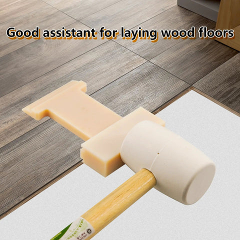 4 In 1 Laminate Floor Installation Tool Nylon Tapping Block With Diagonal U V And L Grooves in use with mallet on wood floor