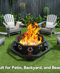43 Inch Outdoor Wood Burning Fire Pit With Poker Octagonal Design Heavy Duty Steel Black Fits Up To 25 Lbs for backyard