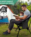 Man reading to child in adjustable height lightweight camping chair with carry bag and side pockets portable folding chair