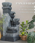 Four Tier Outdoor Water Fountain With LED Lights, 33.5 Inch Tall Resin Cascading Bowls Waterfall For Garden Patio Backyard