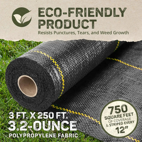 Pro 5 Weed Barrier Fabric 5 Oz Heavy Duty Ground Cover Mat 3 X 250 Feet roll on grass