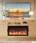 70 Inch Fireplace TV Stand With Wavy Fluted Doors And Adjustable Shelves For 80 Inch TV, Remote And Touch Control Electric Fireplace
