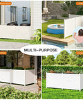 Four uses of Three Panel Backyard Privacy Fence White PVC 48 Inch Wide By 42 Inch High No Dig Privacy Screen in garden.