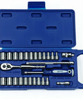 1/4 Inch Drive Socket Set, 27 Piece Pro Quality Tool Kit in chrome vanadium steel in open blue HDPE case